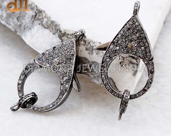 Natural Pave Diamond Lobster Clasp Oxidized 925 Silver Connector Jewelry Accessories, Big Clasp Finding