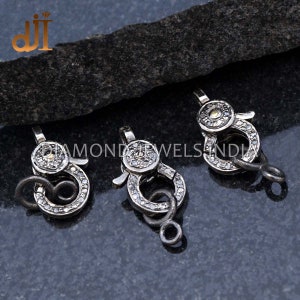 Double Sided Genuine Pave Diamond Handmade Mini Lobster Clasp Silver Finding Jewelry FI-24