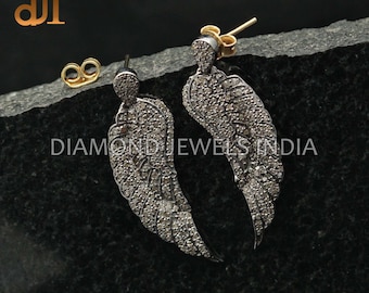 Handmade Pave Diamond Angel Wing Earrings: 925 Silver Jewelry