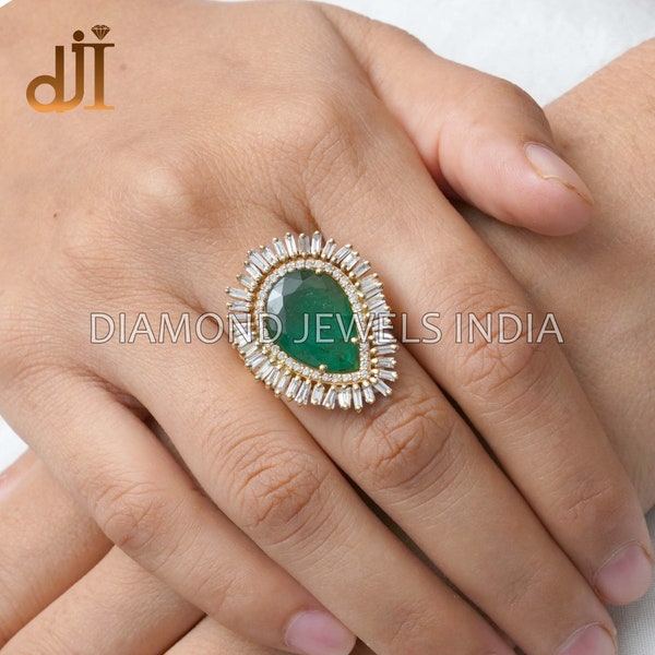 4.85 ct Emerald Diamond 14k Gold Ring, Cocktail Ring, Natural Baguette Diamond Ring, Wedding Jewelry, Mother's Day Gift