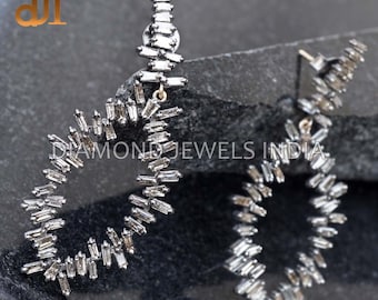 Baguette Diamond Oxidized 925 Silver Handmade Designer Drop Dangle Earrings Women's Jewelry, Gift For Her, Art Deco Jewellery