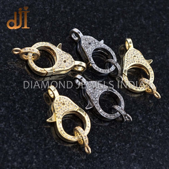 Handmade Pave Diamond Lobster Clasp: 925 Sterling Silver Jewelry