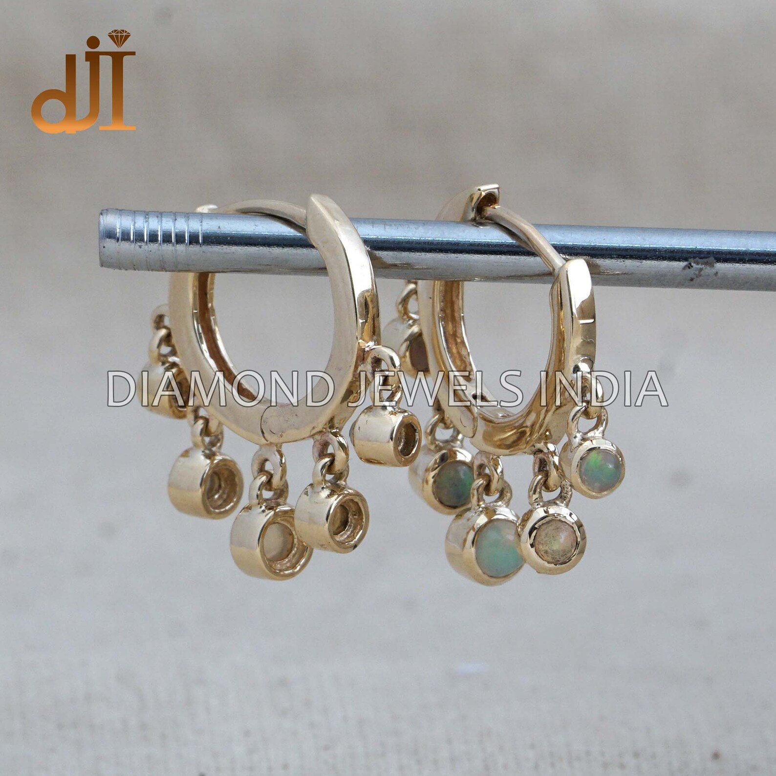 Solid 14k Yellow Gold Opal Hoops Huggie Hoop Earrings Etsy