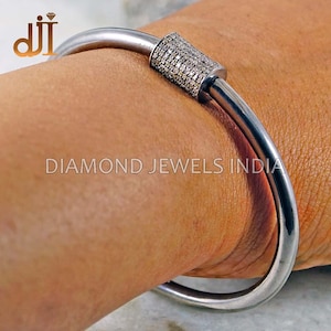 925 Silber Pave Diamond Lock Silber Öffnen Armreif Armband Schmuck Muttertagsgeschenk BAMJ-275