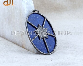 Sternanhänger aus Lapislazuli und Diamanten: Halskette aus oxidiertem Silber