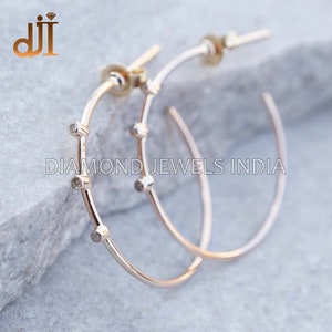 Solid 14k Yellow Gold Stud Single Line Pave Diamond Handmade