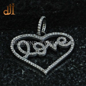 Special  Gifts Genuine Pave Diamond LOVE HEART PENDANT Oxidized 925 Solid Sterling Silver Handmade Jewelry Birthday Gift