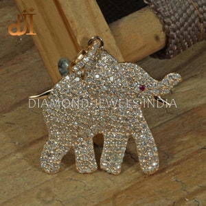 Natural Pave Diamond 14k Gold Baby Elephant Pendant, Gift For Her Unisex Jewelry, Genuine H Color SI Purity Diamond, Diamond Jewels India