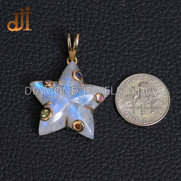 Bezel Set Multi Sapphire 14k Gold RBMS Star Pendant, 925 Silver Pendant, 14k Gold Jewelry, Mother's Day Gift, Gemstone Pendant Jewelry