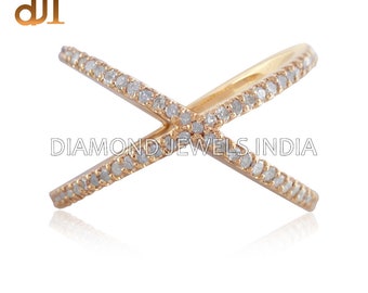 14k Gold Pave Diamant Criss Cross Ring: Damenhochzeitsschmuck
