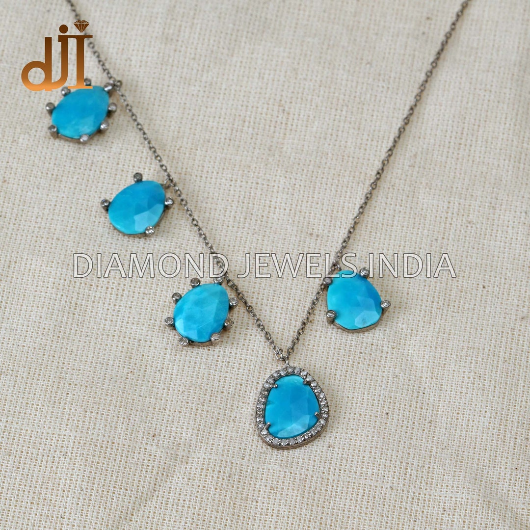 SS Oxidized Fan Turquoise Necklace main image 1