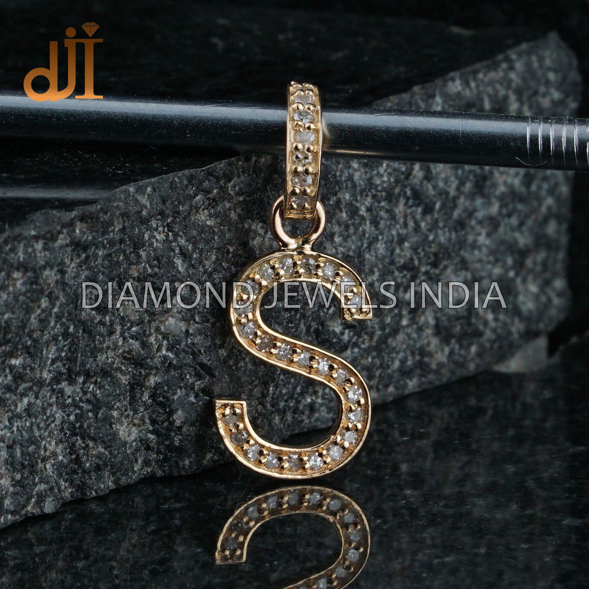 Solid 14k Gold Pave Diamond S Pendant S Initial Diamond Letter