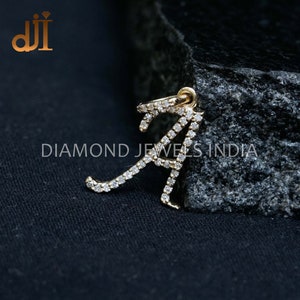 14K Gold Initial A Pendant, Pave Diamond Jewelry, A Letter Pendant, 14K Gold Jewelry, Unisex Charms Alphabet Pendant, Diamond Jewels India