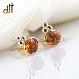 Solid 14k Gold Stud Earrings Natural Orange Sapphire Earrings Unisex Minimalist Jewelry, Mini Studs, Push Back Earrings, Christmas Gift