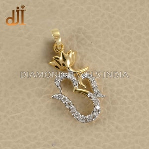 Solid 14k Gold Om diamond Pendant, Hindu Charm, Aum Yoga necklace, Gold Lotus Charm, Meditation Jewelry, Christmas Gift, Unisex Yoga Pendant