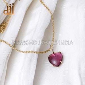 Solid 14k Yellow Gold Pendant High Quality Loose Tourmaline Gemstone Necklace 13 MM Wholesale Jewelry  Heart Shape Pendant