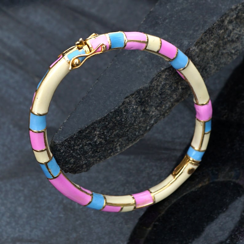 925 Silver Colorful Enamel Bangle Bracelet Womens Jewelry Pink Bracelet Color Bracelet Silver Bracelet BAMJ-250 Summer Bracelet