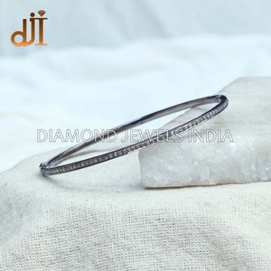 Anpassen Pave Diamant Armreif, zu öffnender Armreif Schmuck für Frauen, oxidierter 925er Silber-Hochzeits-Armreif, Unisex Schmuck dünner Armreif