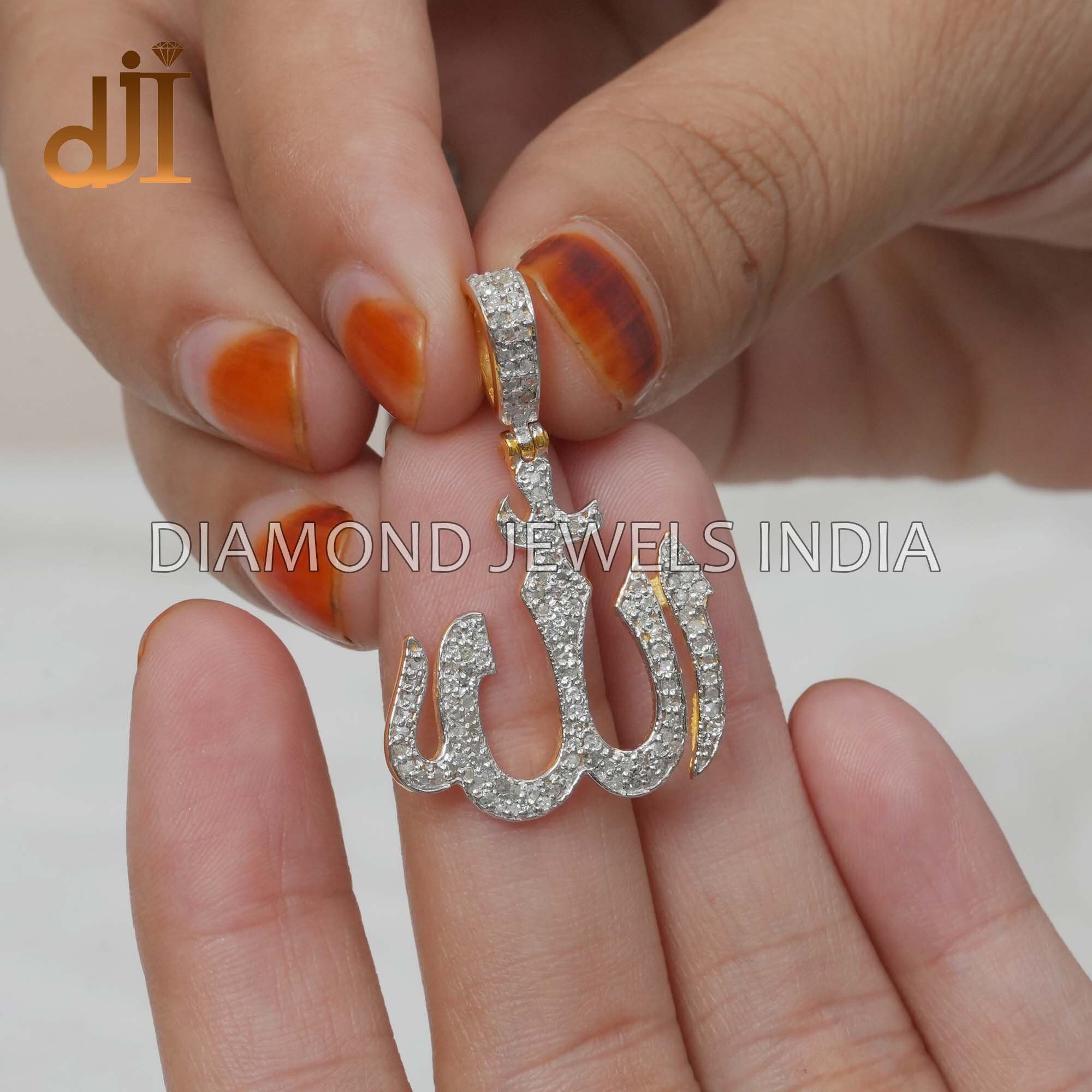 Pave Diamond Allah Pendant: Yellow Plated 925 Silver Arabic Jewelry - Etsy