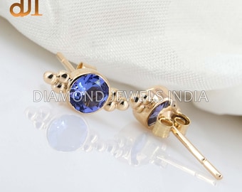 14k Gold Tanzanite Stud Earrings: Handmade Minimalist Jewelry (5X10 MM)