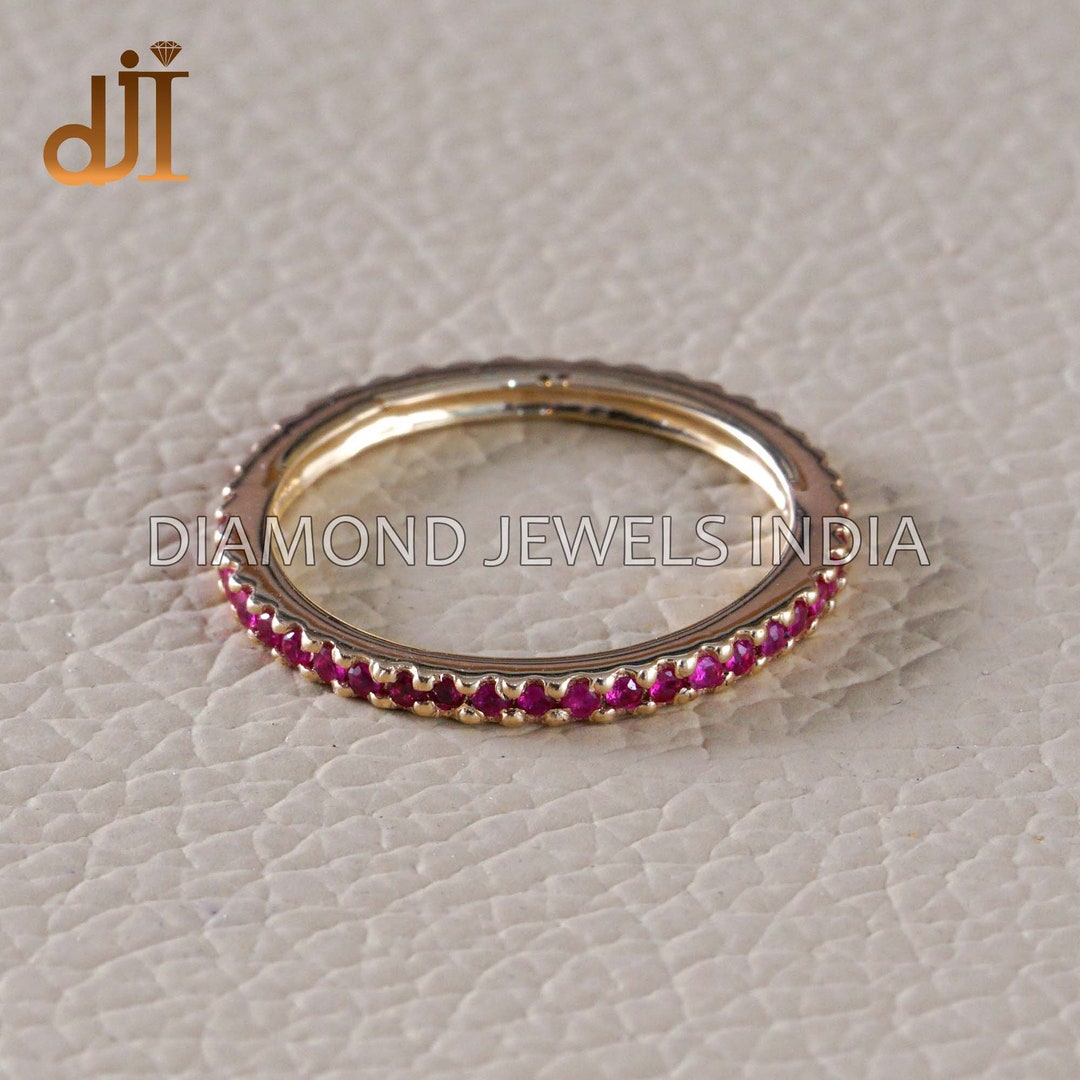 14k Solid Yellow Gold Ruby Eternity Band - July Birthstone Ring - Etsy