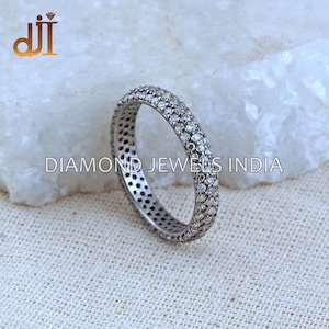 Handmade Pave Diamond Eternity Band: Oxidized 925 Silver Stack Ring