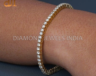 H Color VS Purity Natural Round 2.7MM 4.92 CT White Pave Diamond 14k Gold Tennis Bracelet Jewelry, Dainty Delicate Bracelet, Gift For Her