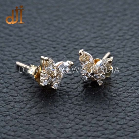 Minimalist 14k Gold Butterfly Stud, Pave Diamond Stud