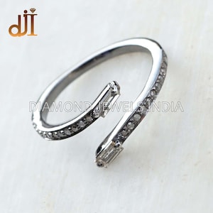 Baguette Diamond Solid 925 Silver Handmade Designer Pave Diamond Delicate Stack Ring Minimalist Jewelry, Valentine&#39;s Day Gift For Her