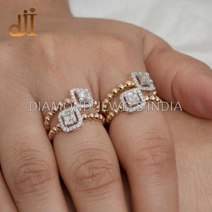 Natural Diamond 14k Gold Diamond Designer Fine Jewelry, Wedding Gold Ring, 14k Gold Jewelry, Anniversary Gift Jewelry, Double Band Gold Ring