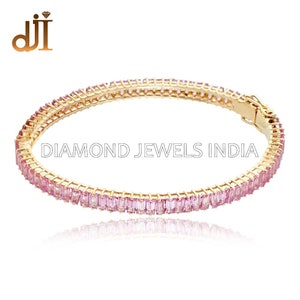 14k Gold Natural Pink Sapphire Gemstone Bangle, Openable 14k Gold Bangle, Anniversary, Birthday Gift For Her, Gemstone Fine Jewelry