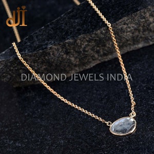 Natural Slice Diamond 14k Yellow Gold 18&quot; Chain Necklace Unisex Jewelry Handmade Gold Necklace Fine Jewelry, Christmas Gift Jewelry