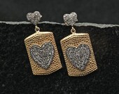 Pave Diamond Heart Shaped Designer Vermeil Earrings, Gold Vermeil Jewelry, Diamond Dangle Earrings, Love Jewelry, Heart Earrings Jewelry