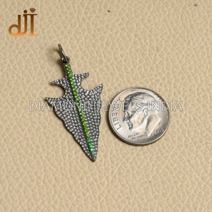 Chrome Diopside Ruby Arrowhead Pendant: Oxidized 925 Silver Necklace