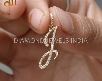 Customize Solid 14k Gold Pave Diamond Handmade Initial J Charm Pendant Jewelry, Minimalist Charm, Diamond Jewels India, Unisex Charm Pendant