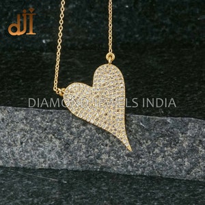 Pave Diamond Heart Shaped Pendant Necklace Solid 925 Silver Fashion Necklace Jewelry Valentine&#39;s Day Gift Love Heart Handmade Jewelry