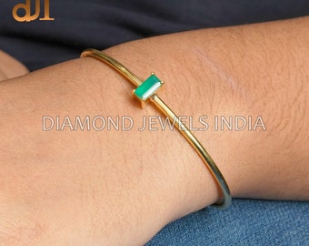 Yellow Vermeil 925 Silver Green Onyx Bangle Bracelet Stack Jewelry, Open Cuff Jewelry