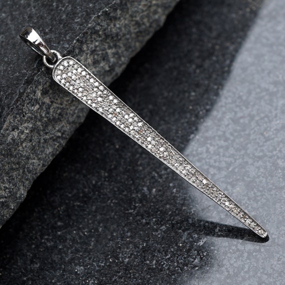 10 pcs Pave Diamond Spike Charm Pendant 925 Sterling Silver Charm,Pave diamond Finding,jewelry making supplies 12mmx3mm BulkLot DP027