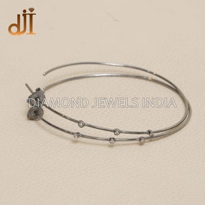 Single Line Pave Diamond Hoop Earrings, Pave Diamond Jewelry, 60 MM Big Hoops Earrings, Women's Hoops Eaarrings, New Design Handmade jewelry