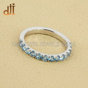 14k White Gold Aquamarine Eternity Band Ring: Vintage Bridal Jewelry