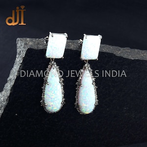 Pave Diamond Natural Opal Gemstone Designer Silver Drop Dangle Earrings Solid 14k Gold Handmade Jewelry Handmade Earrings EAMJ-978