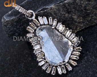Baguette Diamond 925 Silver Handmade Designer Slice Diamond Fashion Pendant Necklace Jewelry PEMJ-1246