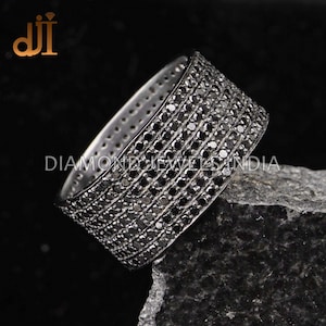 Oxidized Silver Black Diamond Eternity Band Ring