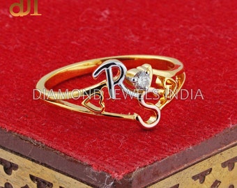 14k Gold Diamond Couple Ring: Personalized Initial Engagement Ring