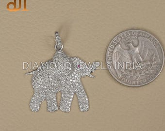 Pave Diamond-hanger olifant robijnoog, sterlingzilveren bedel