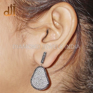 925 Silver Pave Diamond Drop Earrings Jewelry, Diamond Jewelry, Drop Dangle Earrings, Gift For Her, Black Diamond Earrings, Gold Earrings