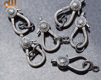 Solid 925 Silver Pave Diamond Clasp Designer Lobster Lock Handmade Finding Jewelry Connector  FI-26