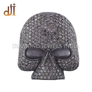Handmade Pave Diamond Skull Ring: Oxidized 925 Silver Halloween Jewelry