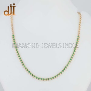 Natural Emerald Gemstone 14k Gold Tennis Necklace, Delicate Necklace Women&#39;s Jewelry, Anniversary Gift For Her, Wedding Emerald Necklace