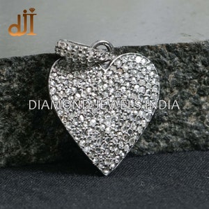 Pave Diamond Heart Pendant, 925 Silver Diamond Jewelry, HEART Love Pendant, Unisex Pendant Jewelry, Oxidized Silver Pendant Necklace